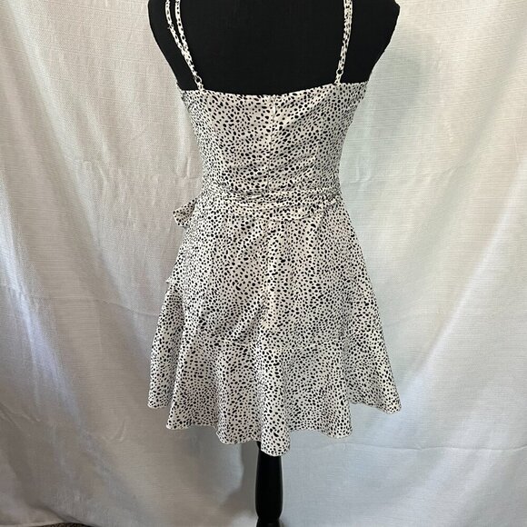 Shein Dalmatian Print Black/White Print Skater Dress Ruffle Tie Cute - XS - 0397 - Picture 2 of 4